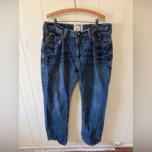 Ariat M4 Jeans Mens 38x36 Relaxed Boot Cut Blue Good Medium Wash Contrast Stitch